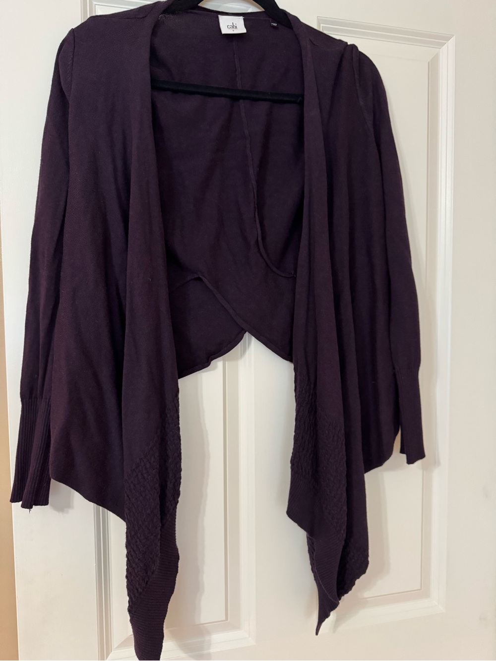 CAbi Plum Open-Front Draped Cardigan